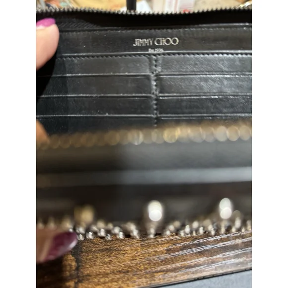 Jimmy Choo Carnaby Leather Wallet With Studs Black Gunmetal - Picture 10 of 16